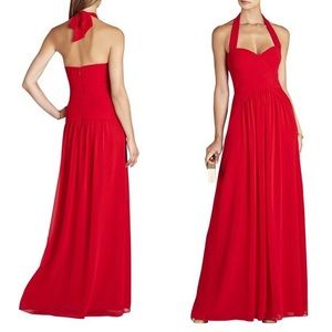 BCBG MAXAZRIA Selene Halter Neck Ruched Gown